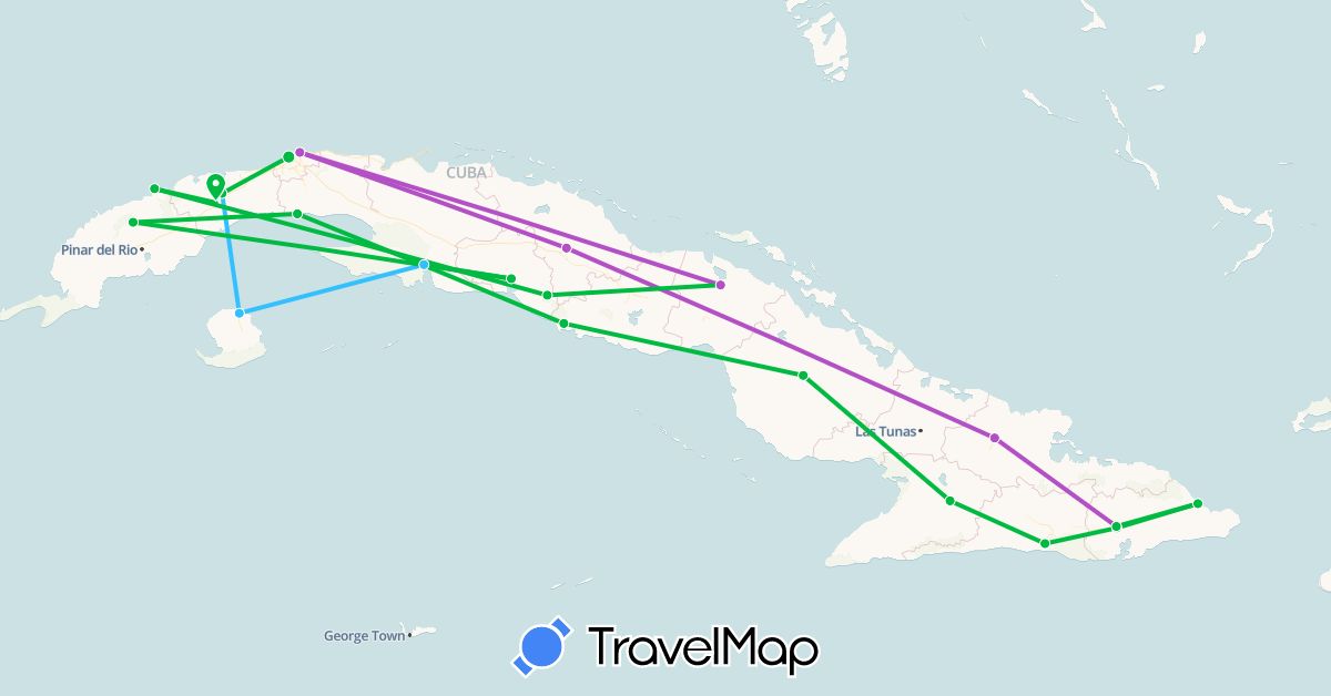 TravelMap itinerary: driving, bus, train, boat in Cuba (North America)